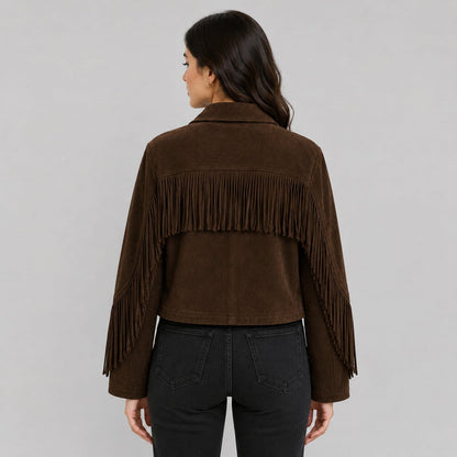 Women's Brown Suede Fringe Jacket with Western Cowgirl Festival Style by  avanzar leather