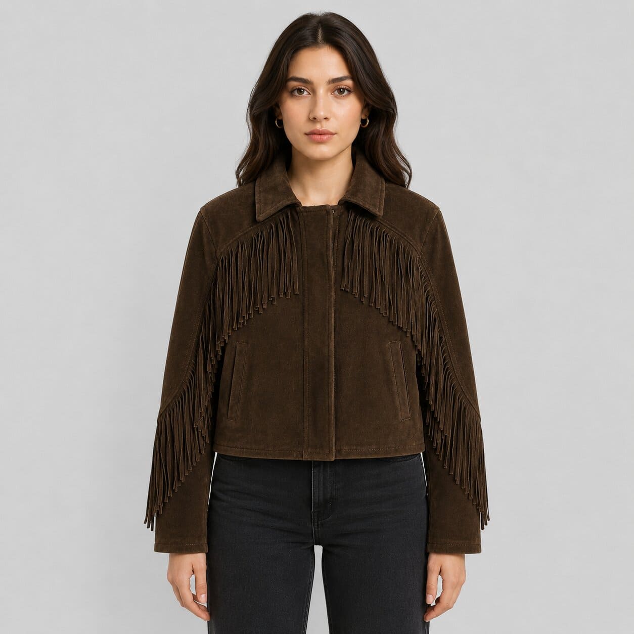 Women's Brown Suede Fringe Jacket with Western Cowgirl Festival Style by  avanzar leather