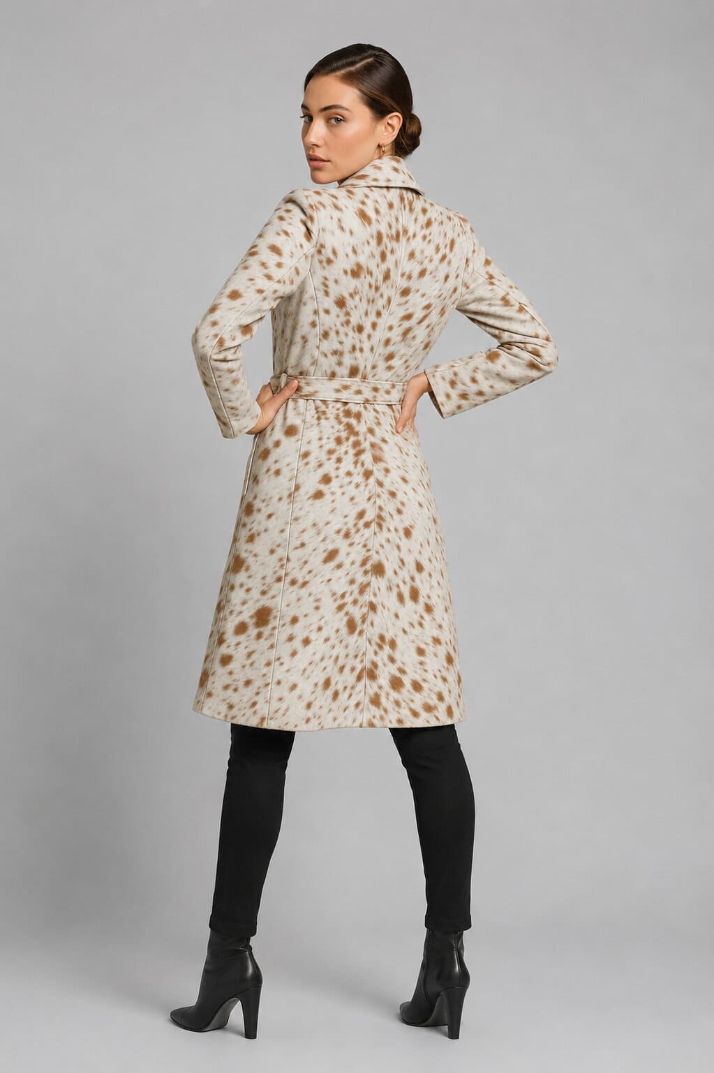 Back view of premium cowhide leather trench coat by avanzar leather