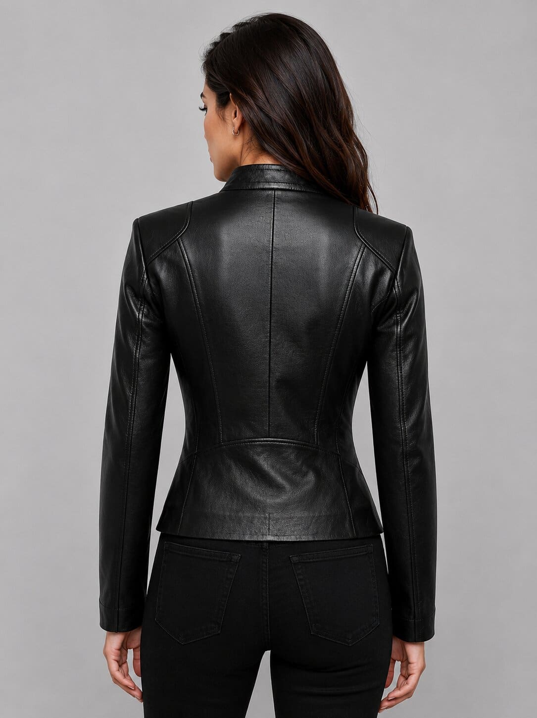 Women’s Lambskin Leather Biker Jacket - Sleek Slim Fit back view by avanzar leather