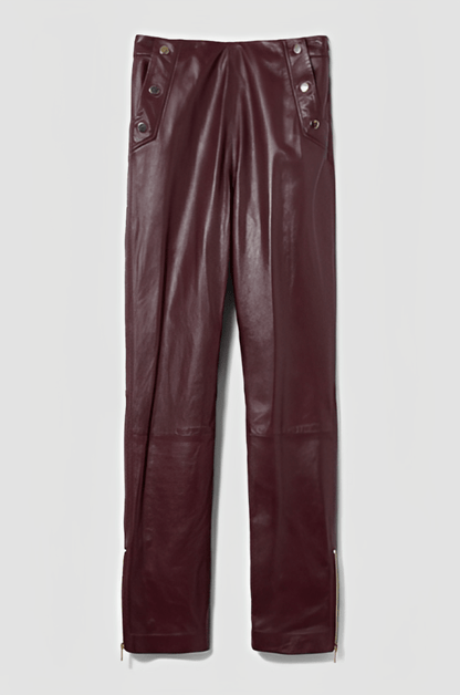 Women's Burgundy Leather Pants with Sleek Fit