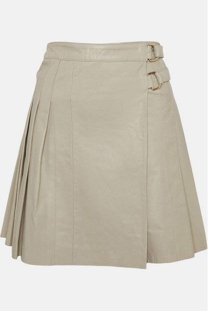 Women's Off-White Buckle Leather Kilt Skirt