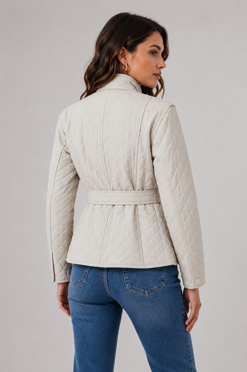 Women's White Quilted Leather Jacket - Classic Modern Style back view by avanzar leather