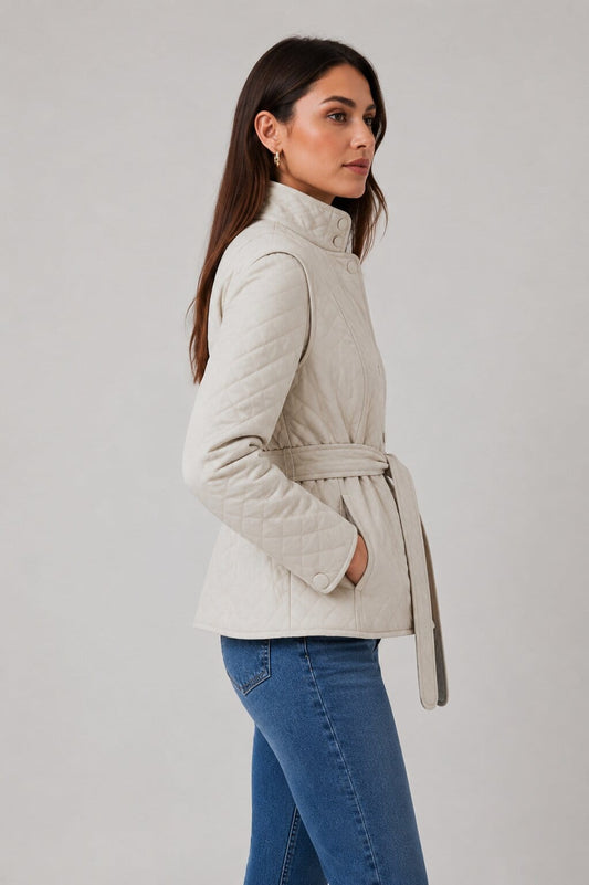Women's White Quilted Leather Jacket - Classic Modern Style sid view by avanzar leather