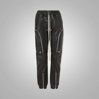 Women's Zipper Styled Black Leather Pants