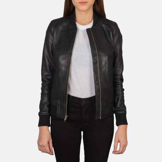 Bliss Black Leather Bomber Jacket Classic & Stylish Outerwear