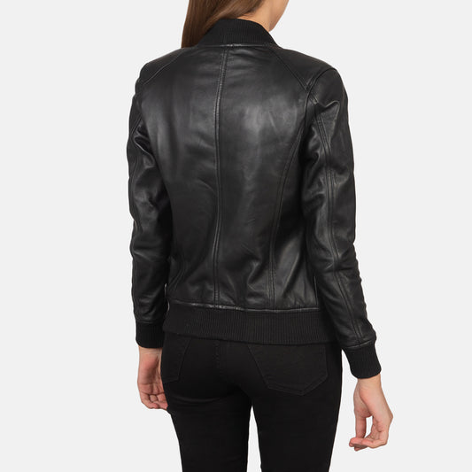Bliss Black Leather Bomber Jacket Classic & Stylish Outerwear