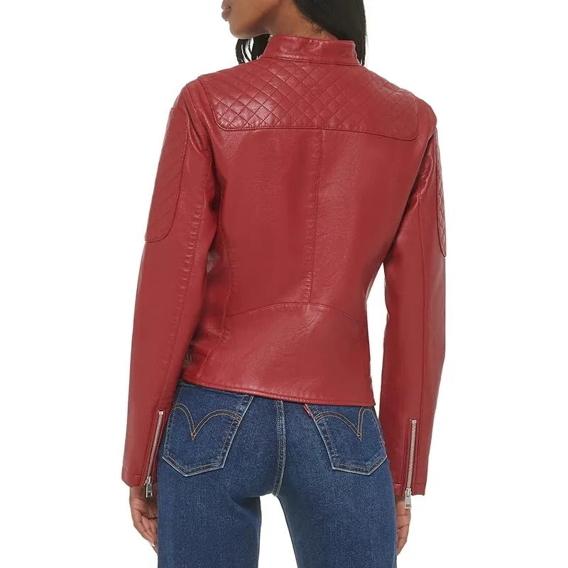 Women’s Red Leather Racer Jacket  Avanzar Leather