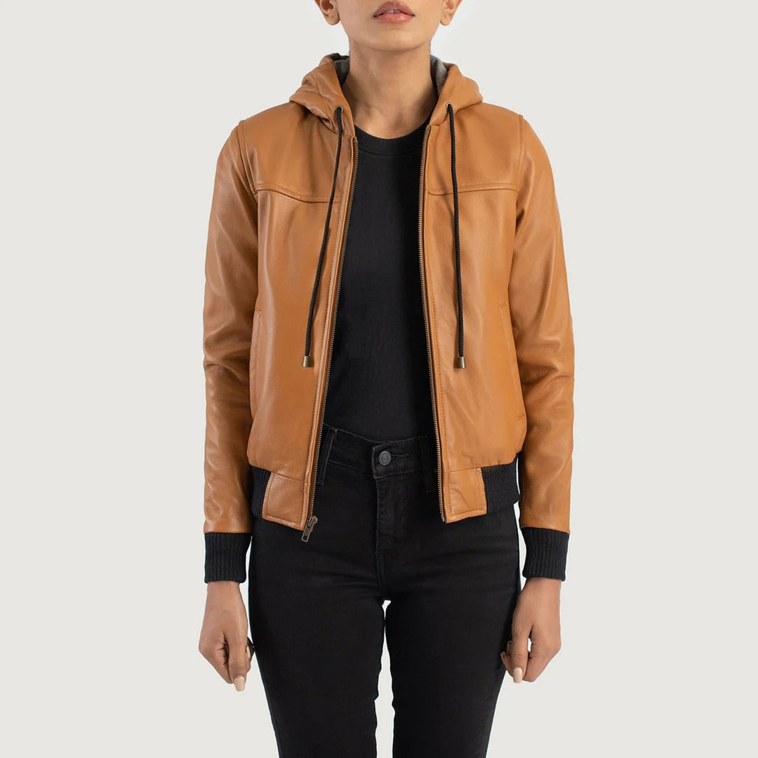 Brown Hooded Leather Bomber Jacket – Street-Ready Style by Avanzar Leather