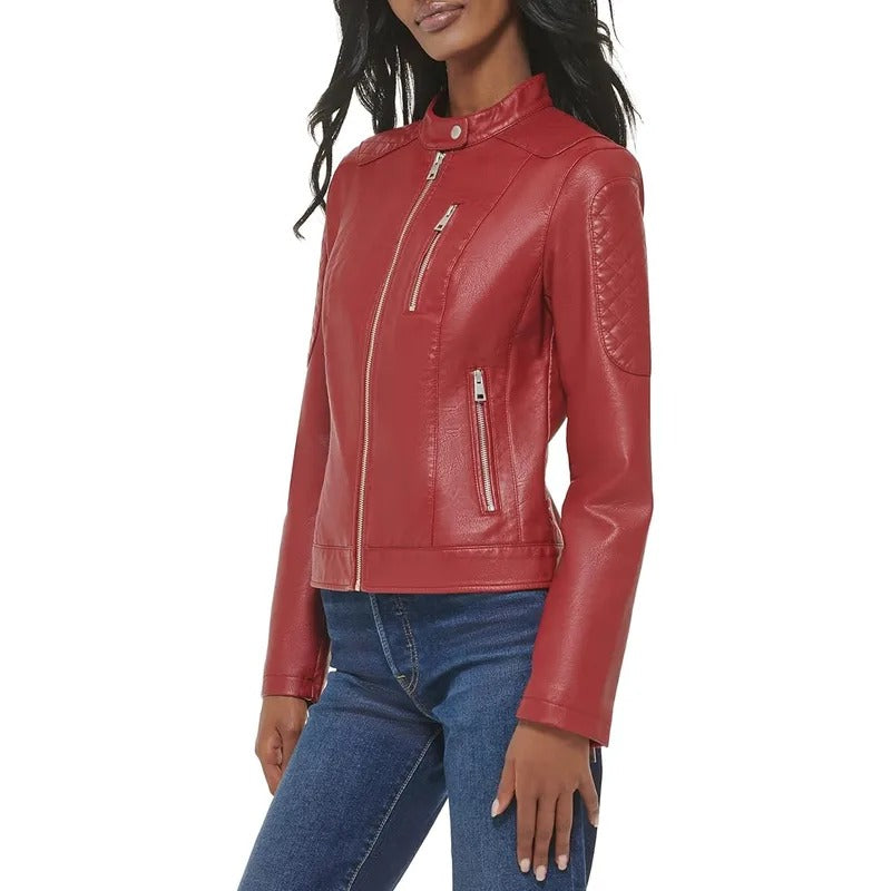 Women’s Red Leather Racer Jacket  Avanzar Leather