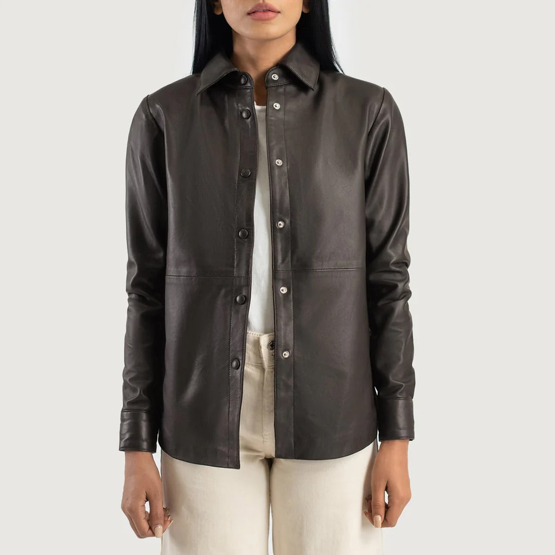 Brown Leather Shirt Jacket by Avanzar Leather