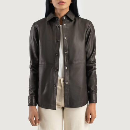 Brown Leather Shirt Jacket by Avanzar Leather