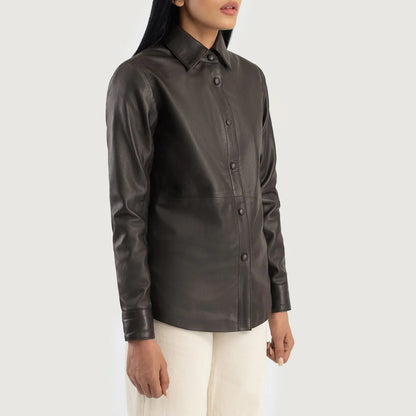 Brown Leather Shirt Jacket by Avanzar Leather