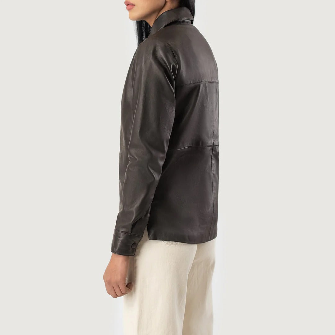 Brown Leather Shirt Jacket by Avanzar Leather