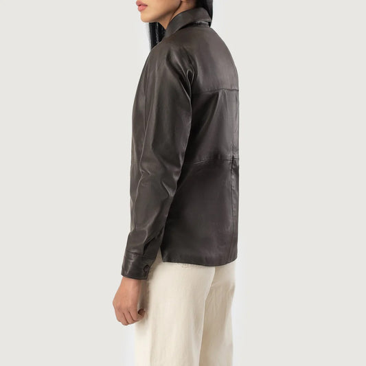 Brown Leather Shirt Jacket by Avanzar Leather