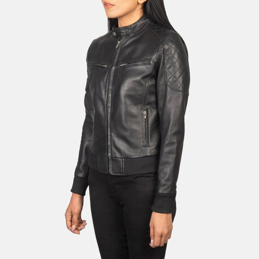 Zenna Black Leather Bomber Jacket Sleek, Modern & Timeless