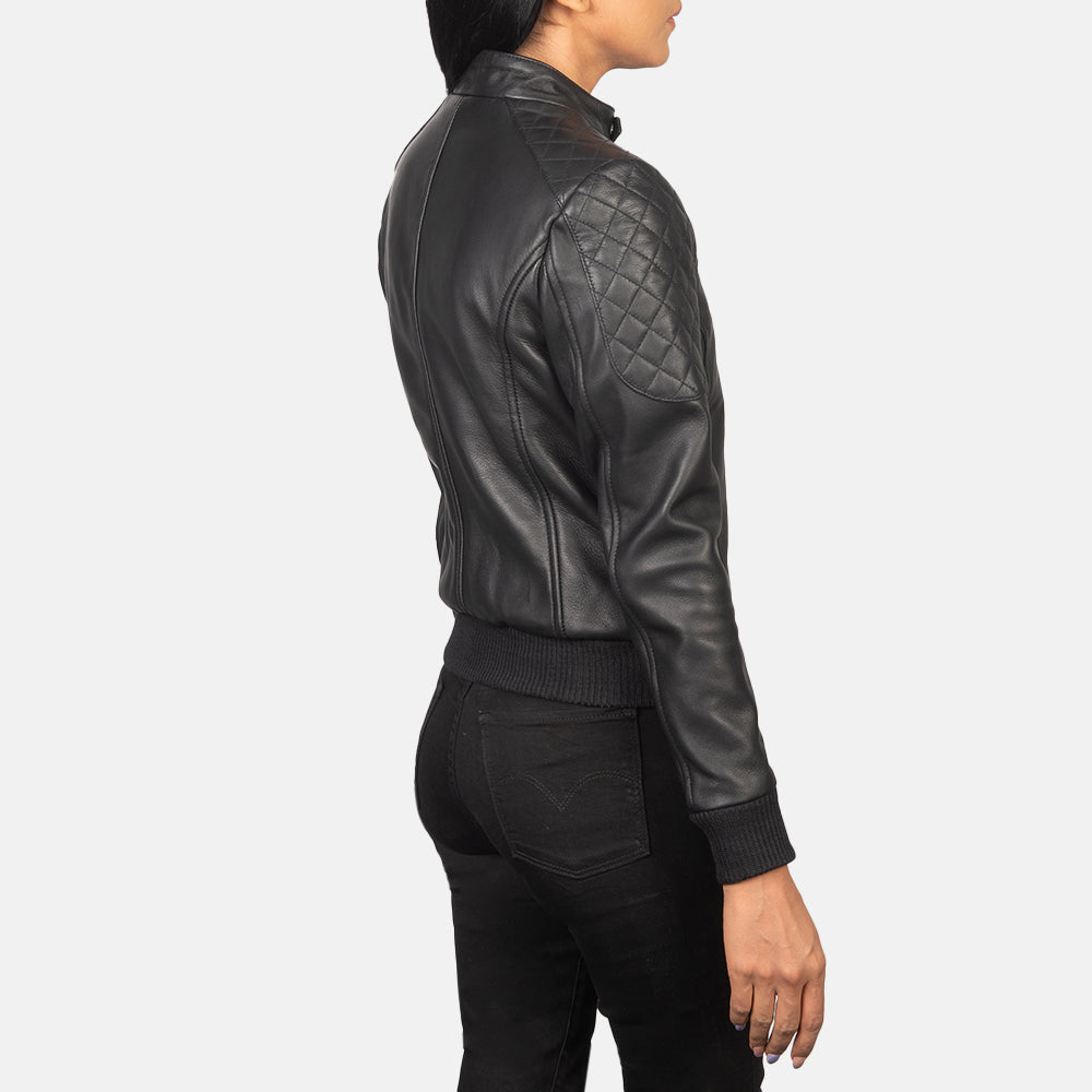 Zenna Black Leather Bomber Jacket Sleek, Modern & Timeless