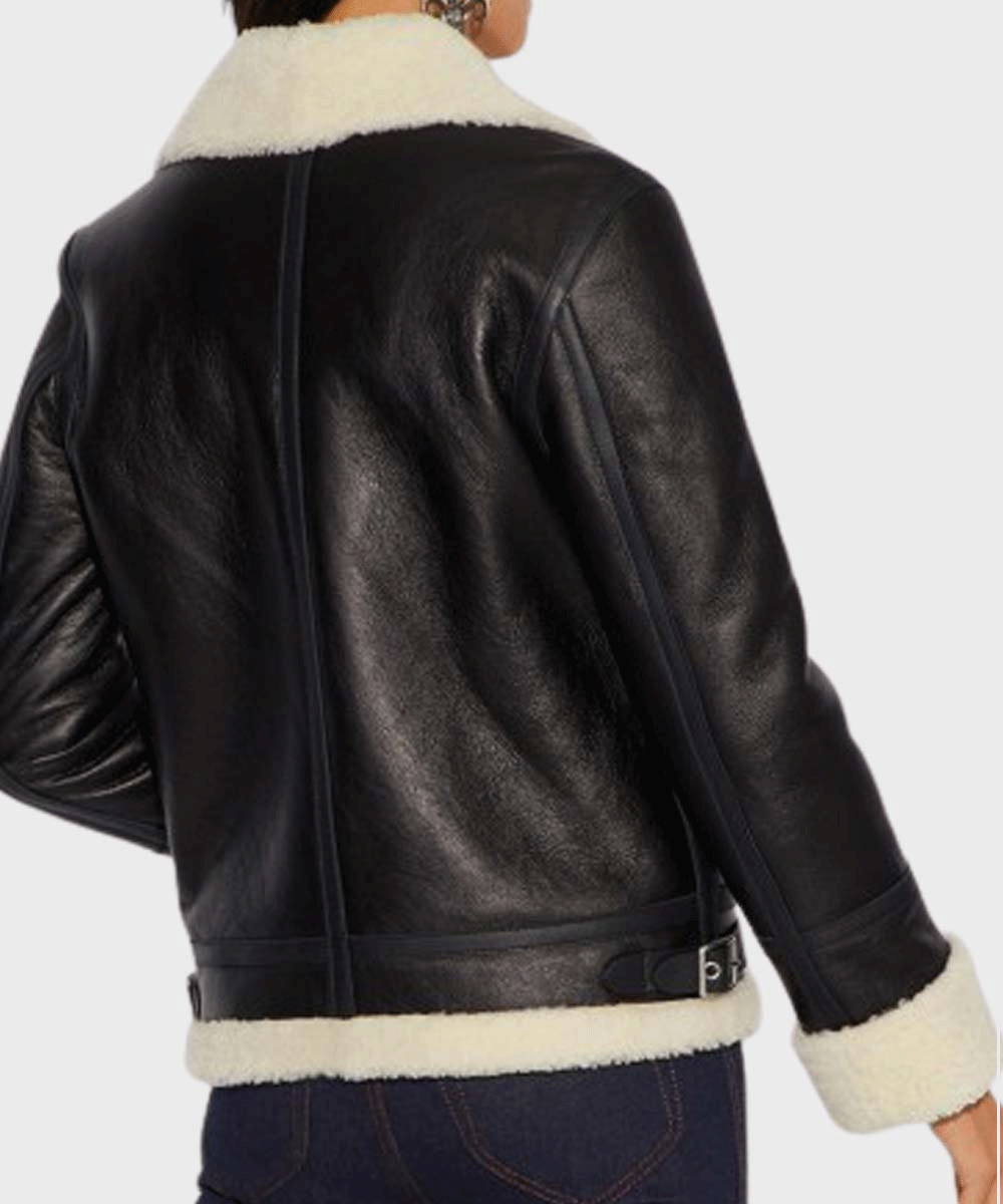 Women's Aviator Ivory Shearling Leather Jacket