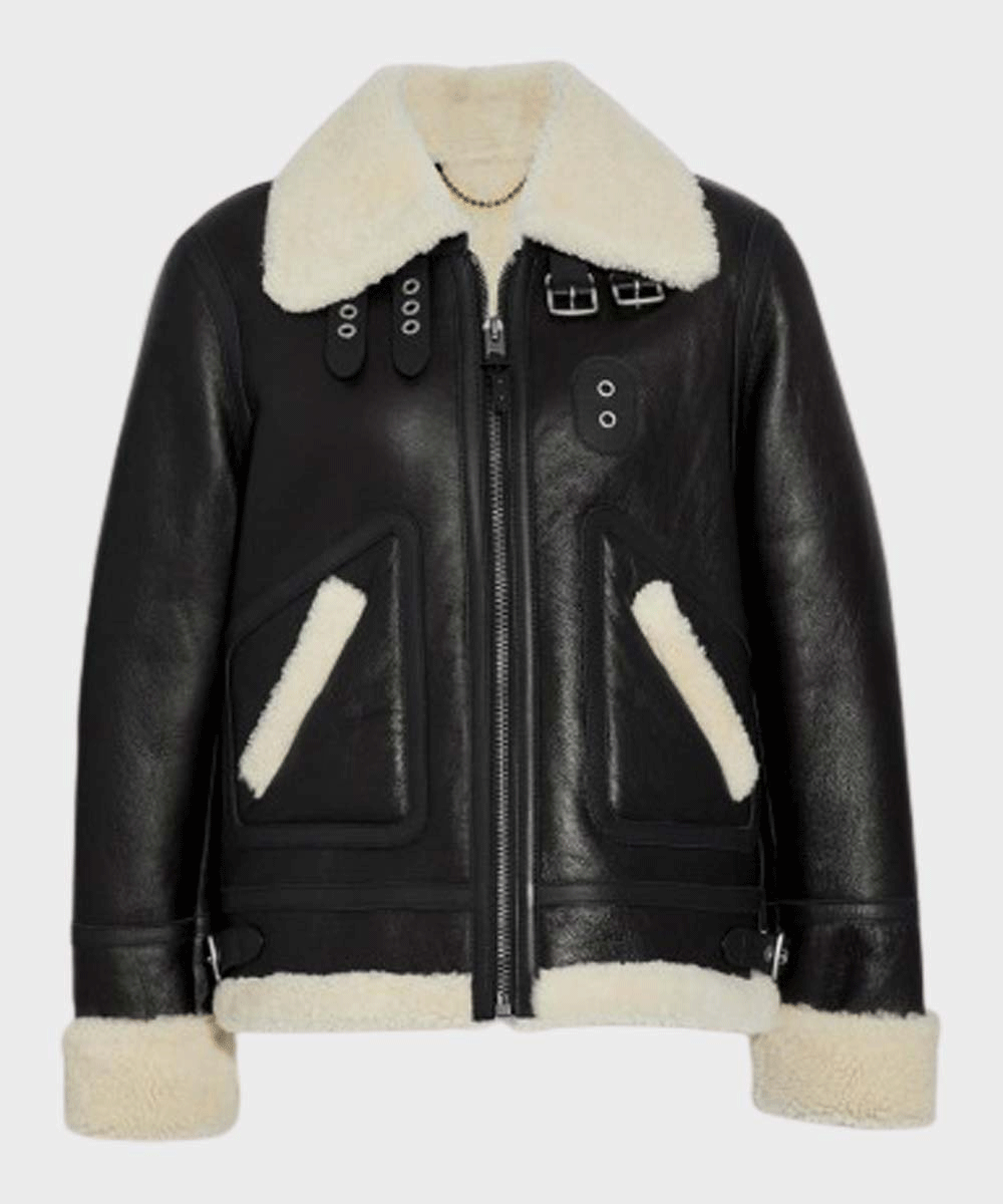 Women's Aviator Ivory Shearling Leather Jacket