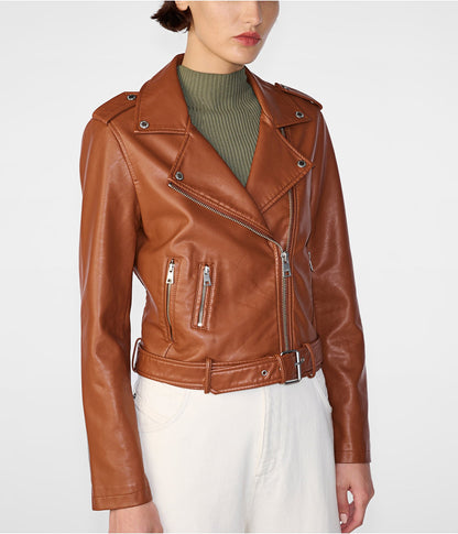 Women's Brown Biker Leather Jacket