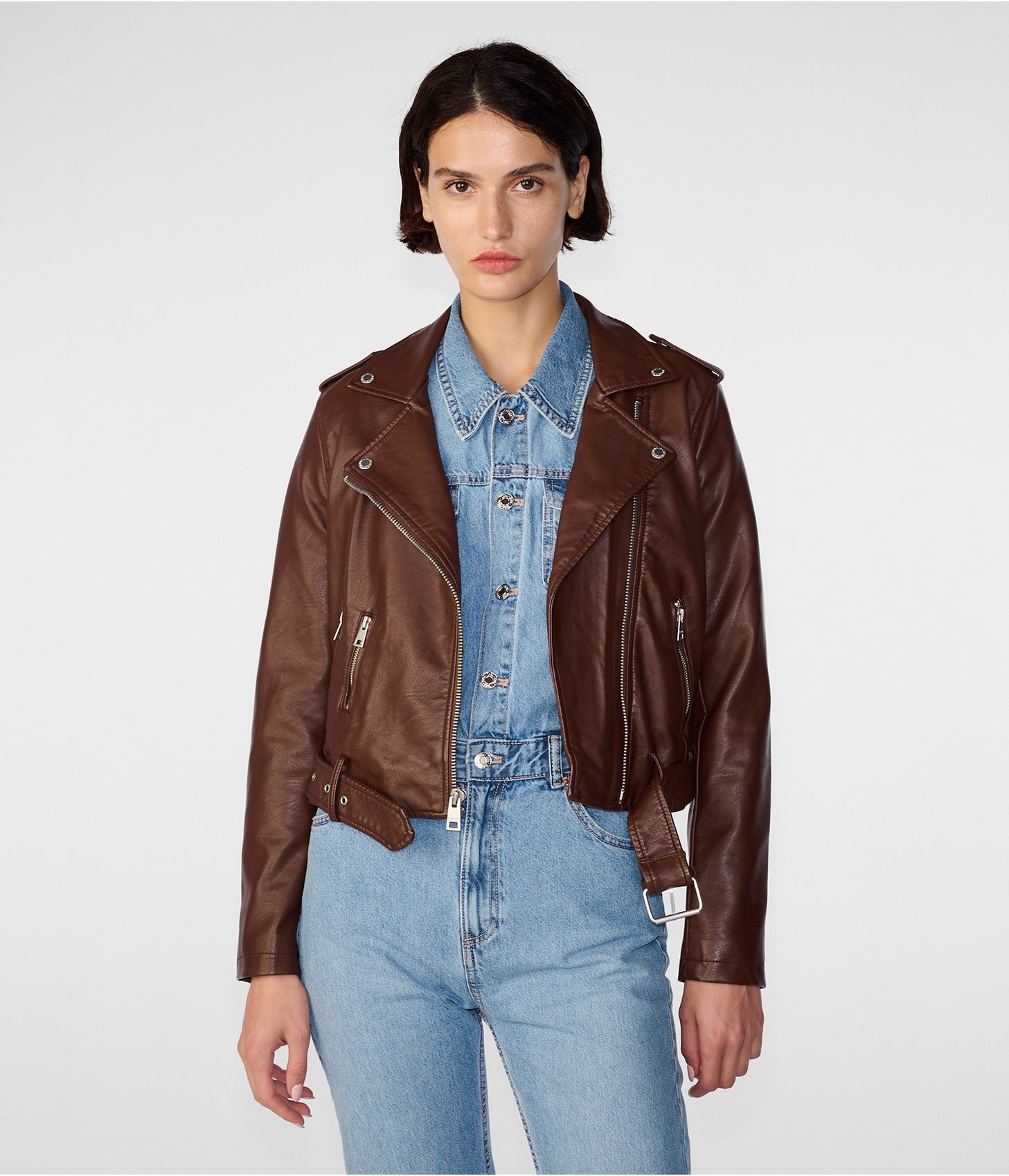 Women's Chocolate Brown Biker Leather Jacket