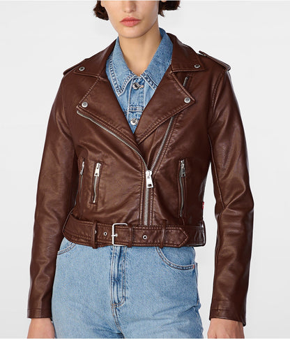 Women's Chocolate Brown Biker Leather Jacket