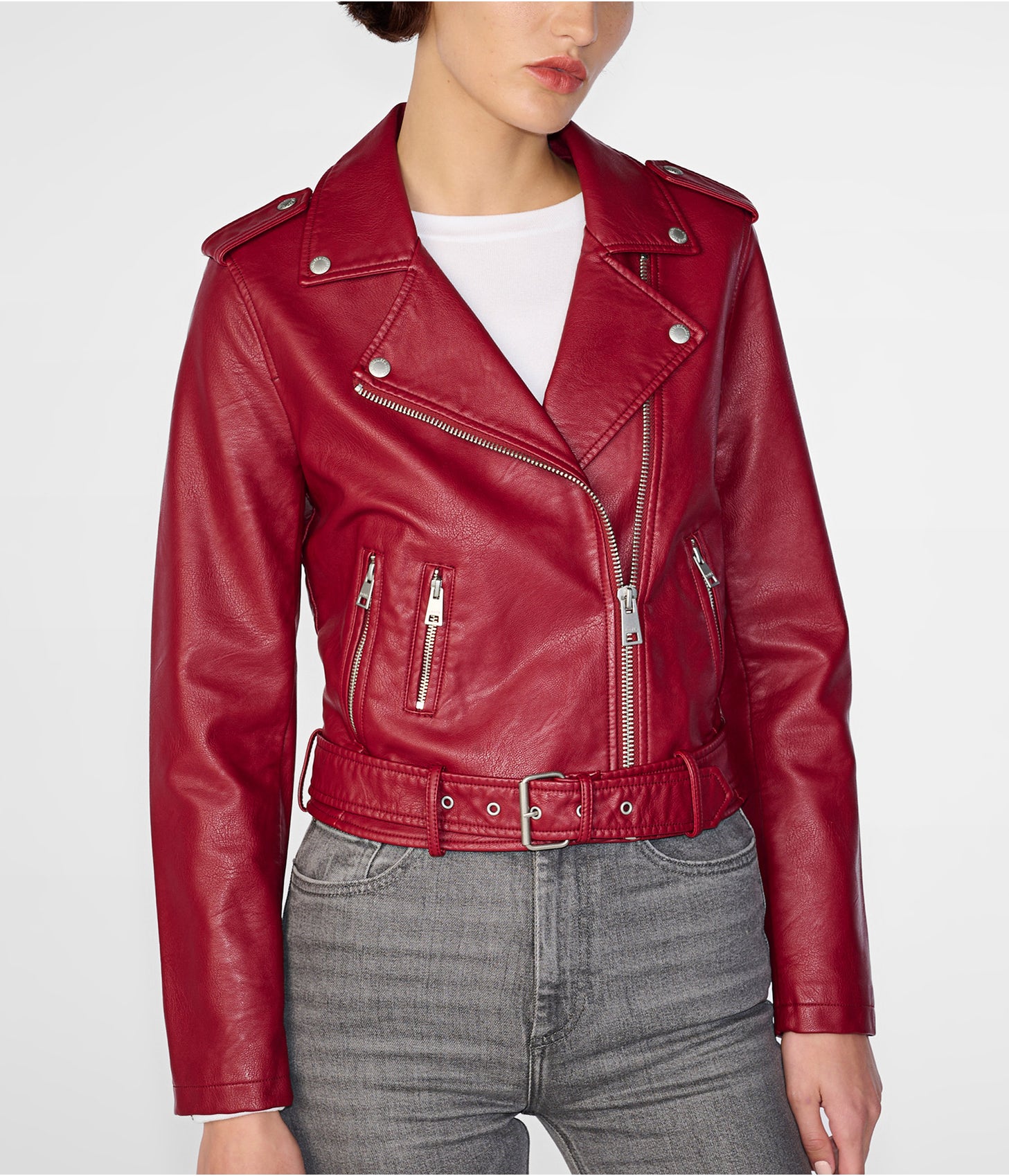 Women's Wine Red Biker Leather Jacket