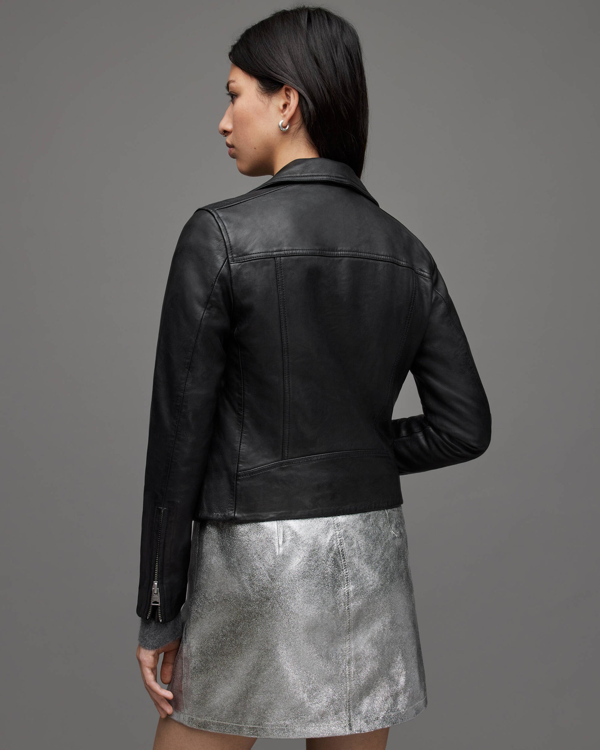 Women's Black Leather Biker Jacket with Belt