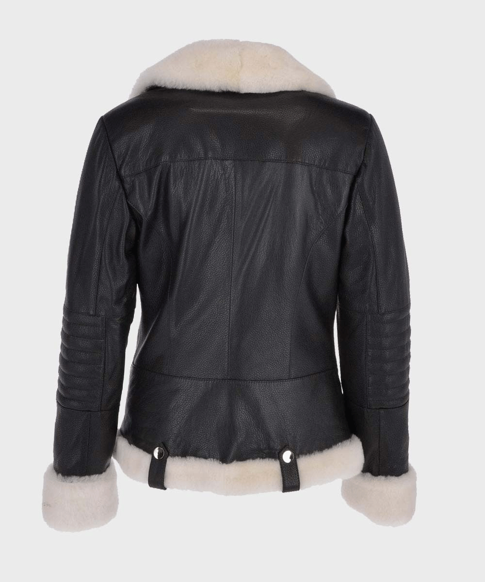 Women's Black Motorcycle Shearling Leather Jacket