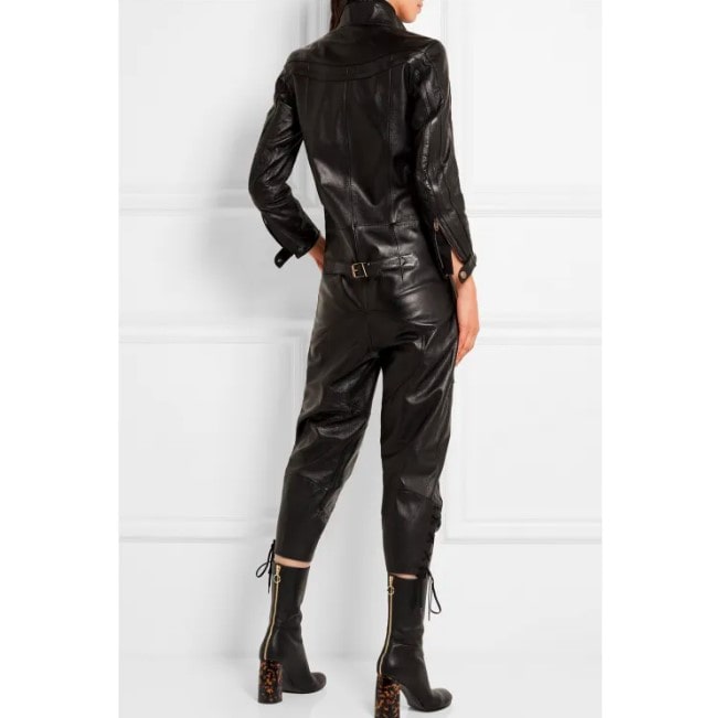 Sleek Black Women's Bodycon Leather Jumpsuit