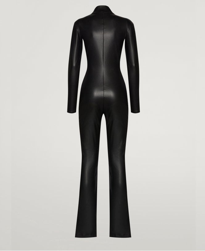 Classic Black Women's Leather Jumpsuit