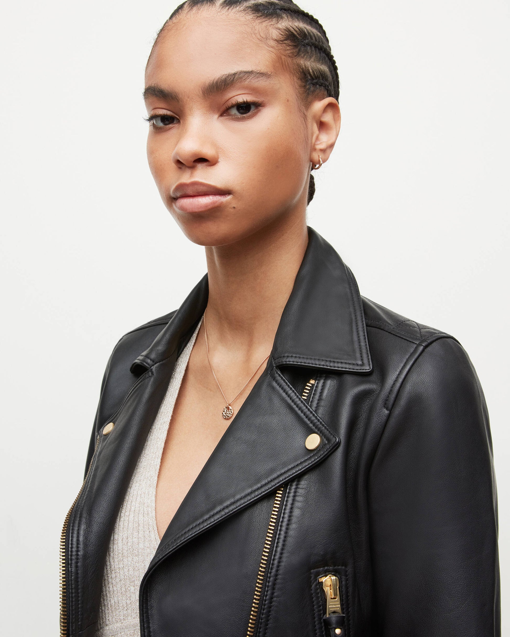 Women's Black Cropped Biker Leather Jacket