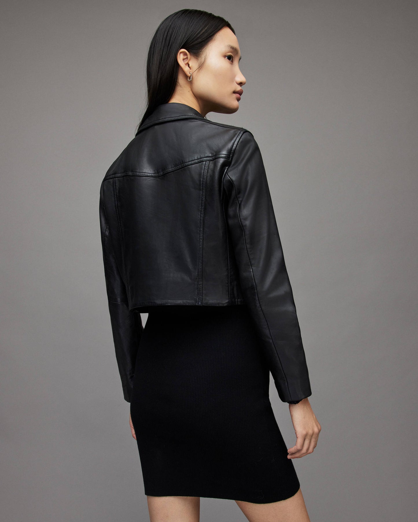 Women's Black Cropped Leather Biker Jacket