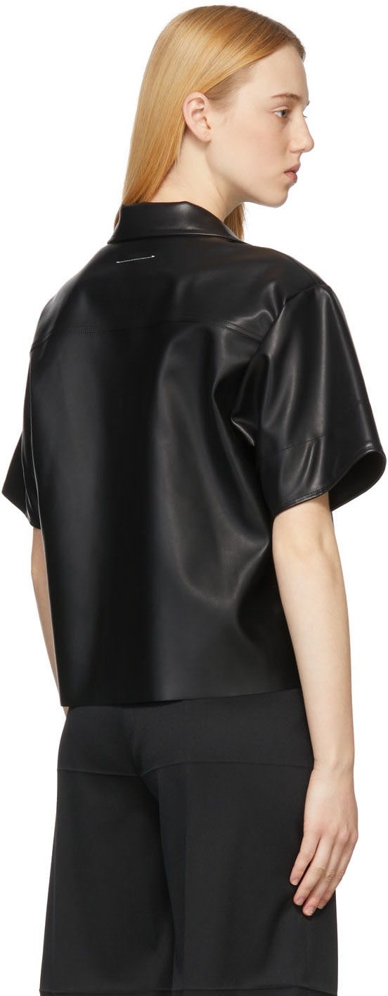 Women's Black Half Sleeve Leather Shirt with Tailored Fit