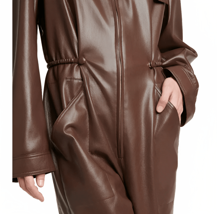 Luxurious Chocolate Brown Women's Leather Jumpsuit 