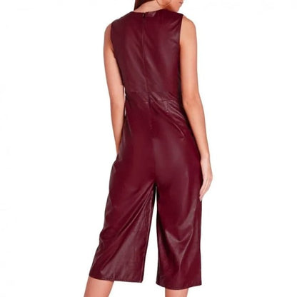 Elegant Maroon Women's Leather Jumpsuit 