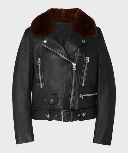 Women's Shearling Black Motorcycle Leather Jacket