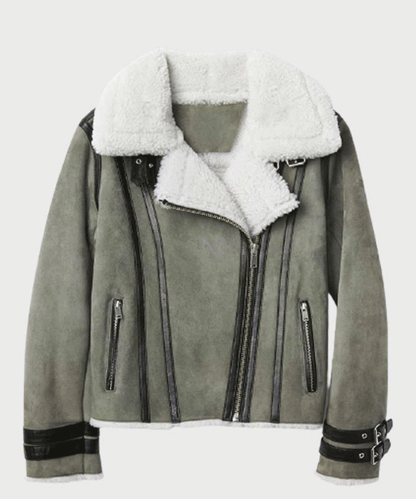 Women's Shearling Grey Leather Jacket