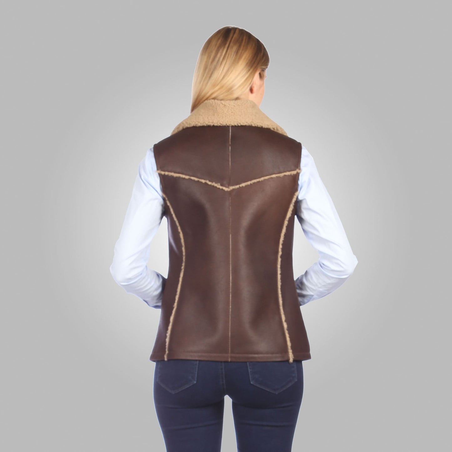 Women's Chocolate Brown Shearling Leather Vest