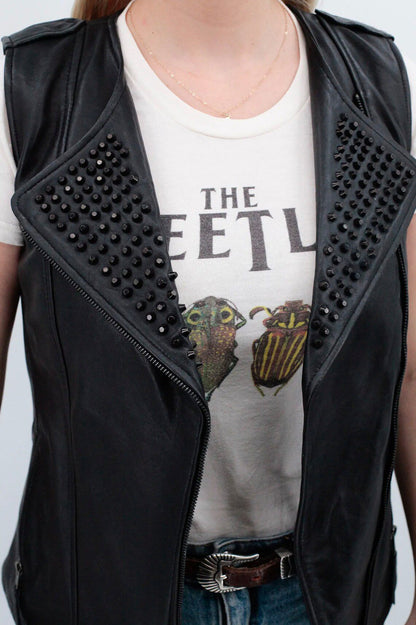 Women's Black Studded Leather Vest