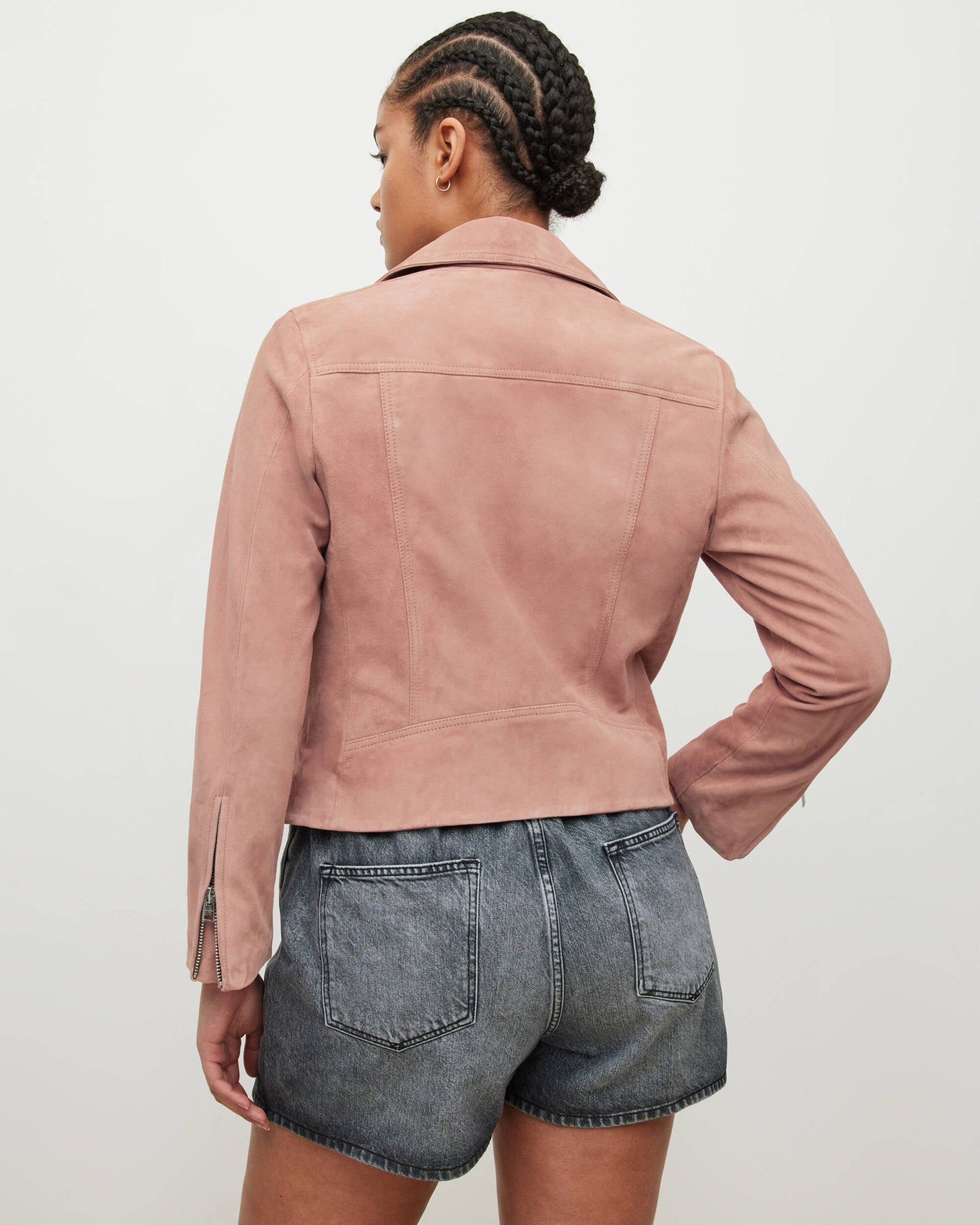 Women's Pink Suede Leather Biker Jacket – Playful & Chic