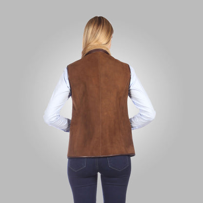 Women's Chocolate Brown Suede Leather Shearling Vest