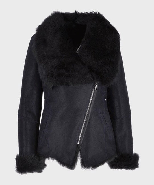 Women's Black Shearling Fur Leather Jacket