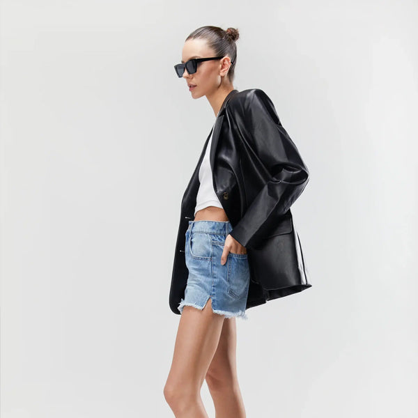 Women's Black Soft Leather Blazer