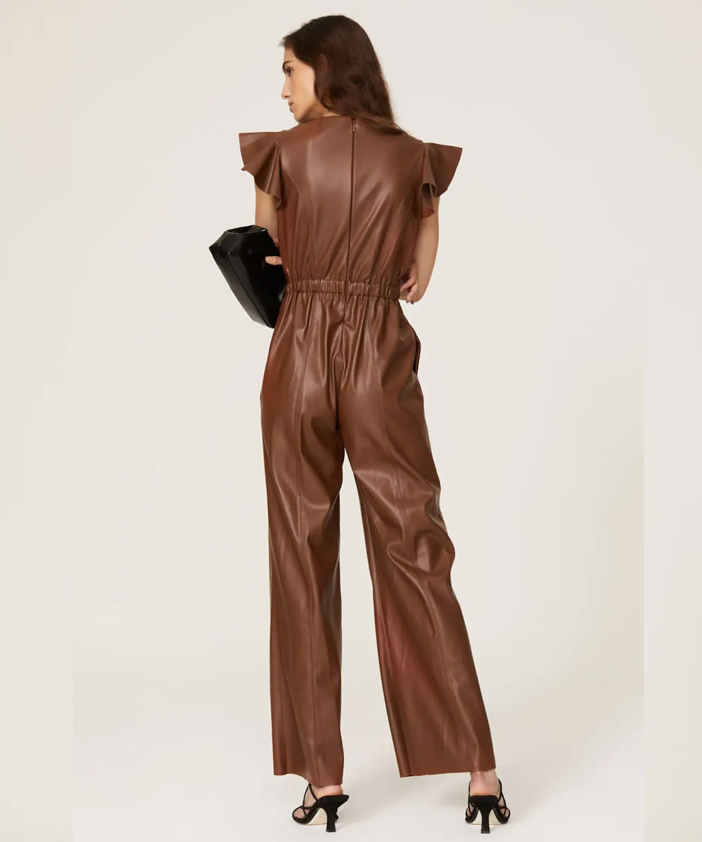 Women's Brown Sheepskin Leather Jumpsuit with Chic Design