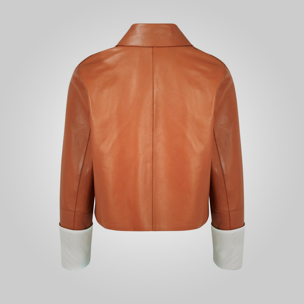 Women’s Designer Brown and White Leather Jacket