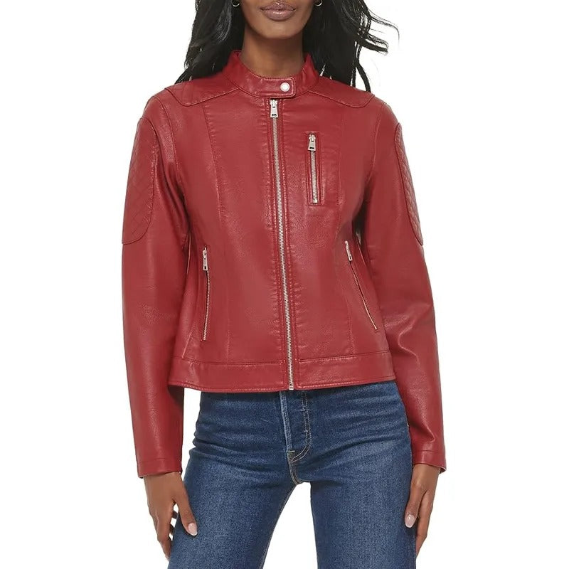 Women’s Red Leather Racer Jacket  Avanzar Leather