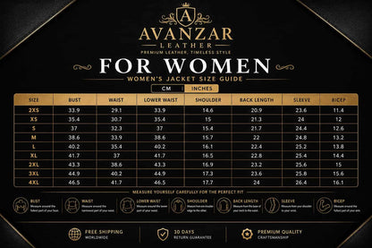 Women size guide by avanzar leather