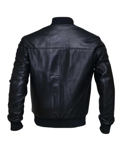 Men’s Classic Black Lambskin Leather Bomber Jacket - Sleek & Timeless