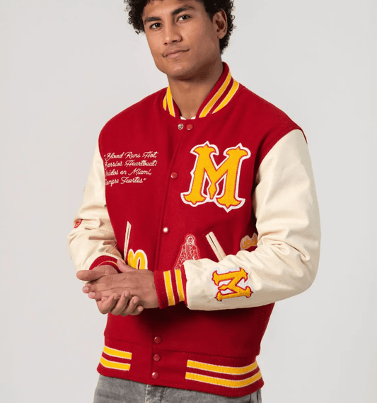 Miami Heritage Varsity Bomber Jacket in Red